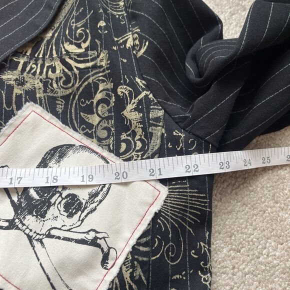 Our Silent Procession Blazer Mens XL Black Pinstripe Skull Crossbone Jacket Goth - Picture 4 of 8